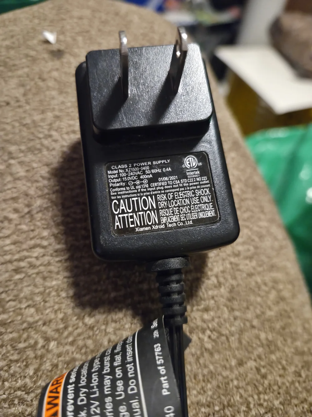 ModelXiamen Xdroid Tech Co., Ltd. Class 2 Power Supply, Model No. XZ1500-0400